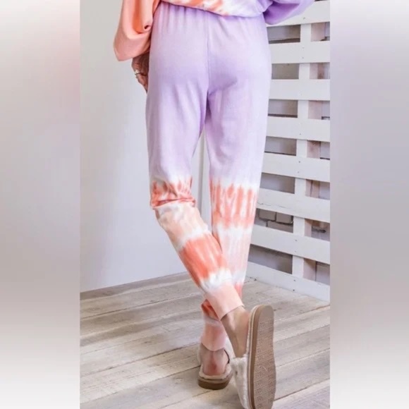 NEW EASEL TIE DYE TERRY KNIT JOGGER PANTS ULTRA COMFY LILAC PULL ON PANTS - Picture 6 of 6